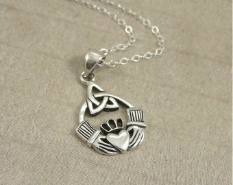 Claddagh Necklace, Sterling Silver Claddagh Symbol Charm on a Silver Cable Chain