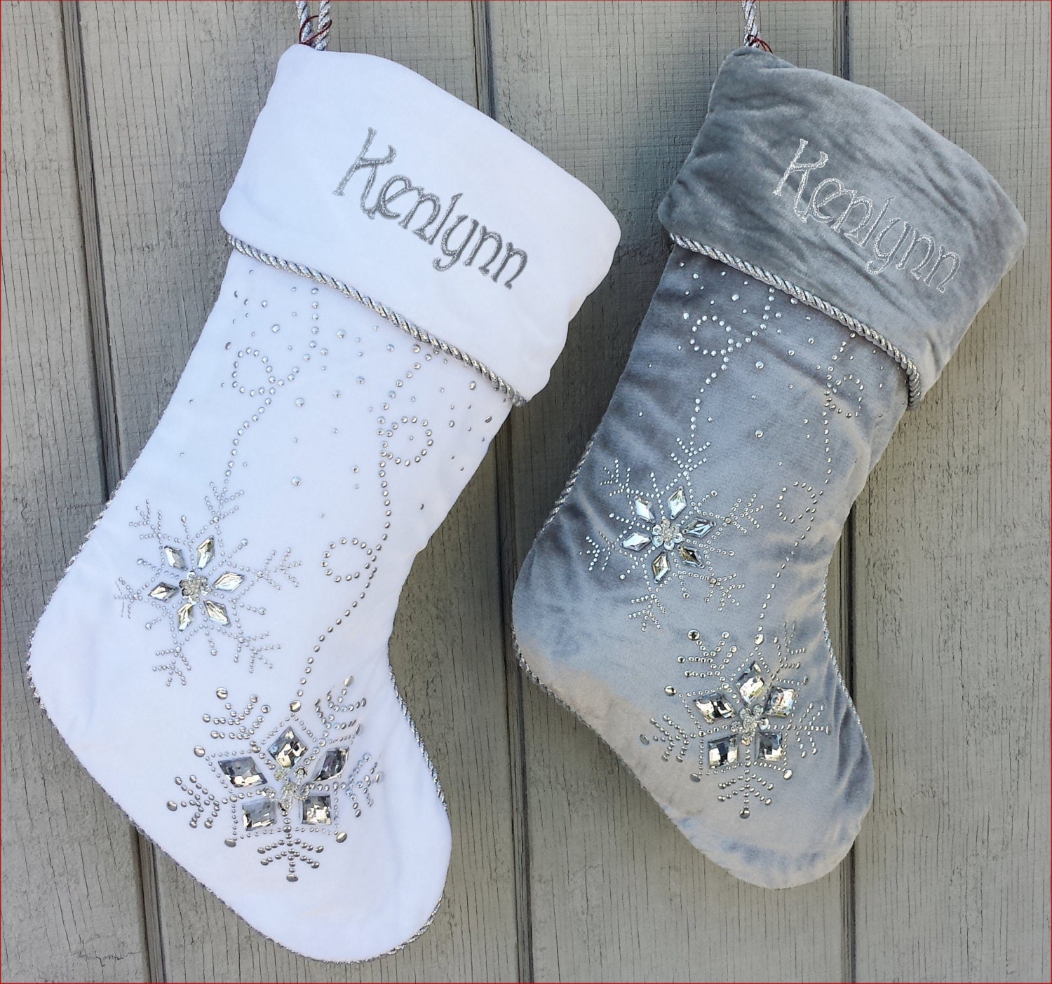 Personalized Christmas Stockings Silver White Velvet by ...