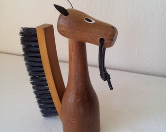 Teak Wood Horse Brush. 1960's Vintage Modernist. Mod, Mid Century, Danish Modern, Eames, Bojesen, Bolling era.