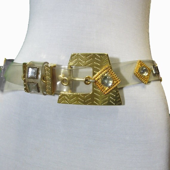 Items similar to Jeweled vintage belt, clear plastic on Etsy