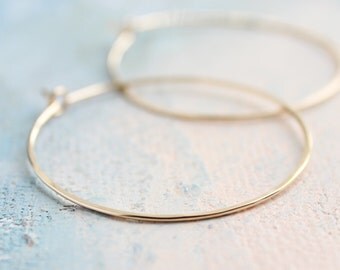 Gold Hoop Earrings - Medium Hoop Earrings ( 1.5" ) thin hoop earrings, gold hoop earrings, thin gold hoops, gold earrings