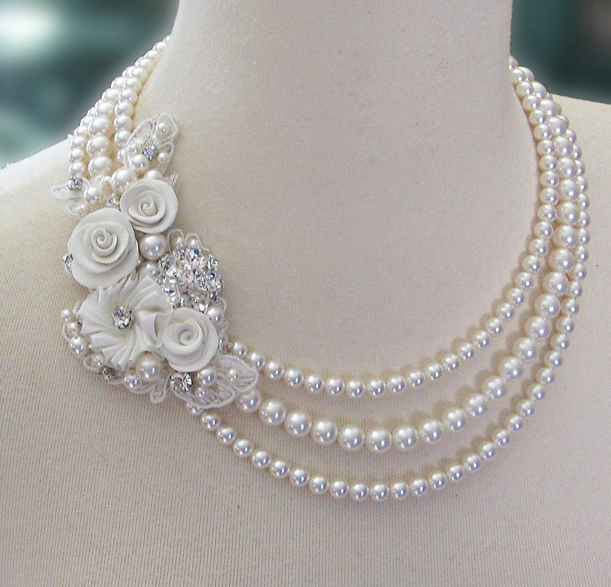 Swarovski Pearl Statement Necklace With Crystals By Theredmagnolia 