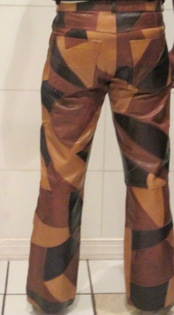 70s Leather Patchwork Pants / Unisex Leather Pants/ Men's
