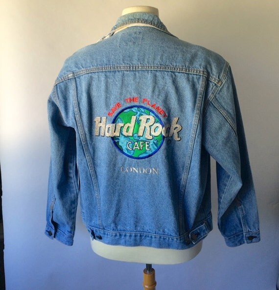 Vintage Hard Rock Cafe London Denim Jean Jacket Embroidered