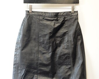 Items similar to vintage 80's 90's black leather A-line skirt (size S ...