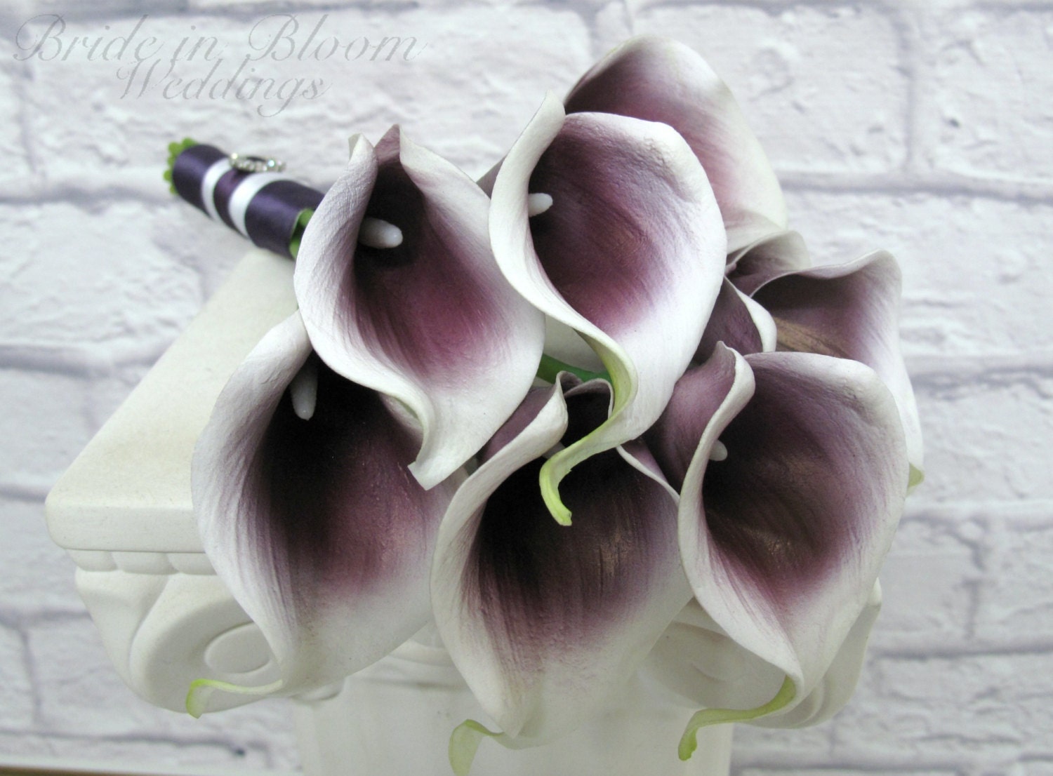 Purple Picasso calla lily Wedding bouquet Plum white Bridal