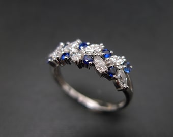 marquise ring diamond wedding band blue sapphire ring in 14k white gold marquise - Marquis Wedding Ring marquise ring diamond wedding band blue sapphire ring in 14k white gold marquise - Marquis Wedding Ring