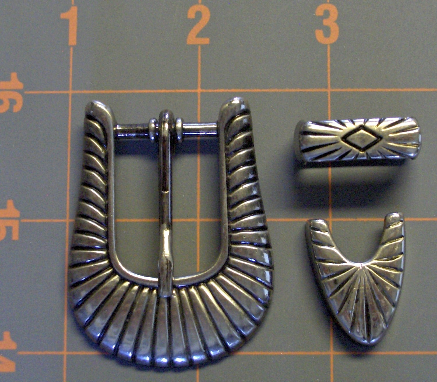 Vintage Silver Belt Buckle Slide Tip Set Belt Hardware