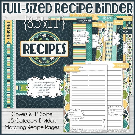RECIPE BINDER Kit Printables FULL Size by mycomputerismycanvas