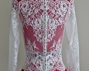 Wedding Lace Bolero, Scalloped Neckline Bolero, Long Sleeve Lace Bolero, Buttoned Bolero, Wedding Shrug