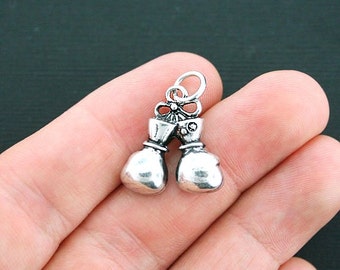 4 Boxing Gloves Charms Antique Silver Tone Miniature 3D - SC4166