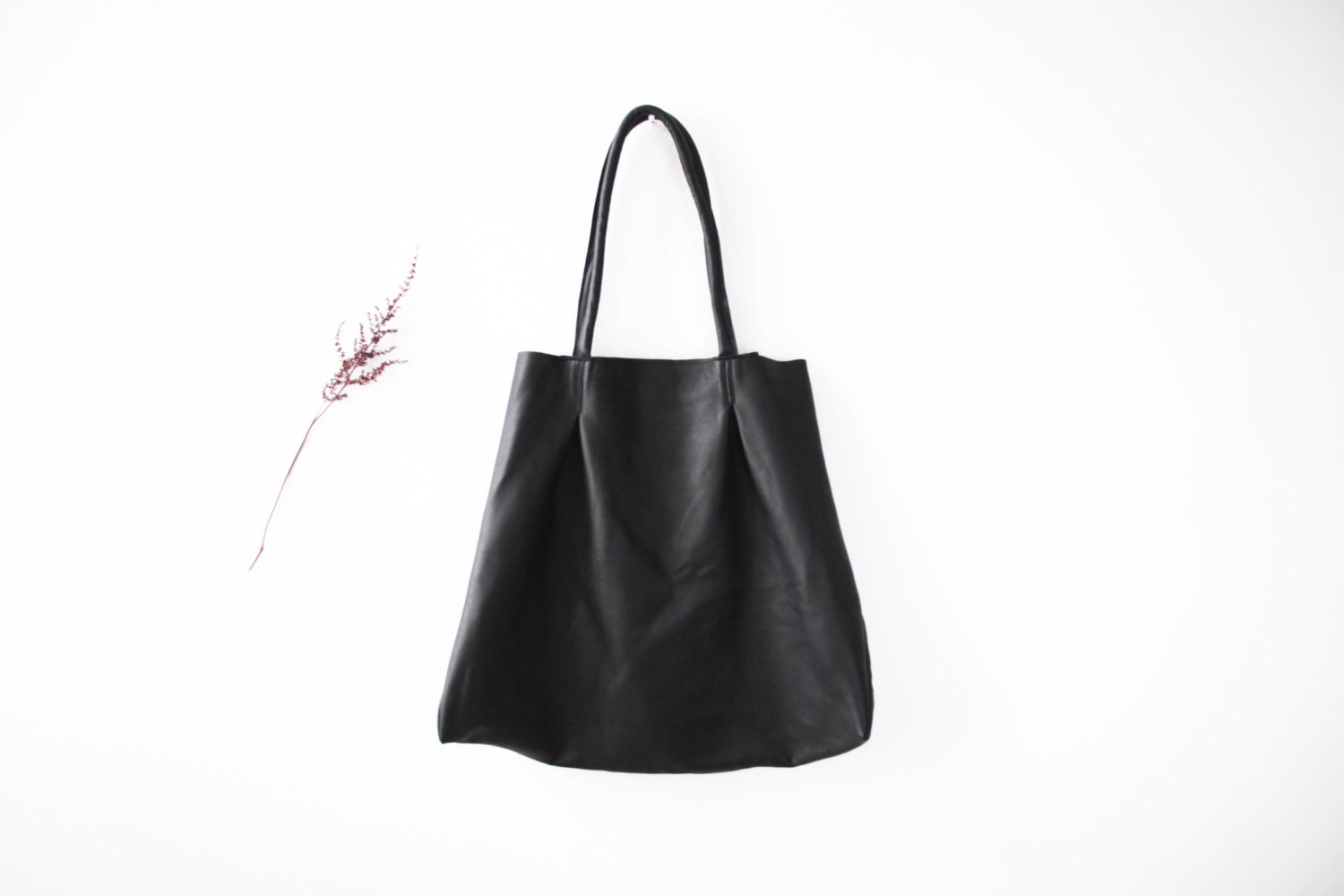 Black Leather Tote Bag Oversize Black Leather by thewhiteribbon