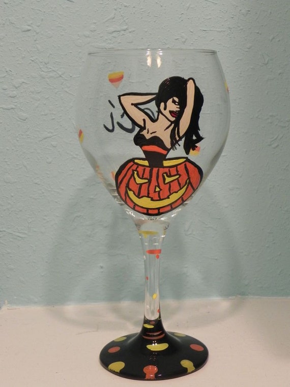 Halloween Goth Pumpkin Girl Wineglass Halloween Party