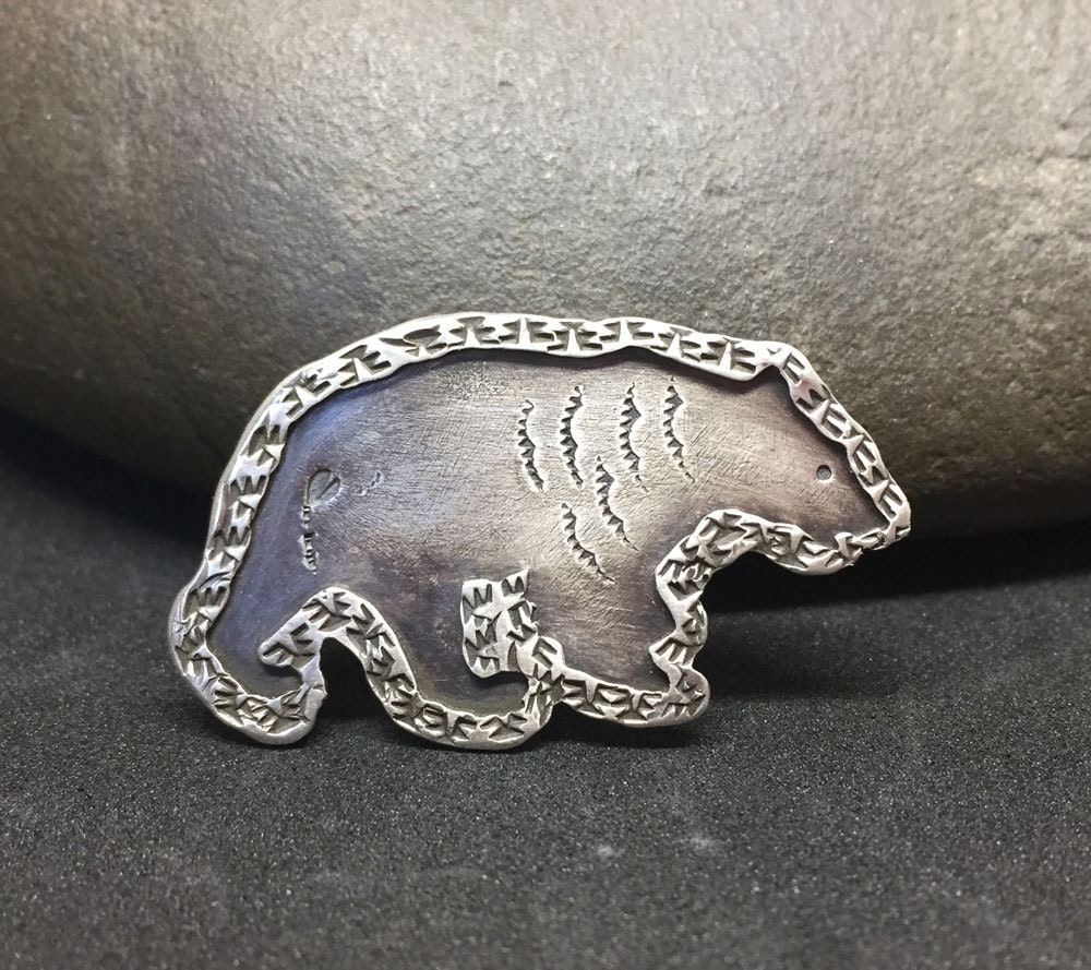 Sterling Silver Bear Pendant Handmade Black Bear Pendant