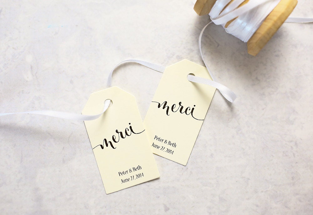 Gift Tags Merci Thank You in French Bridal Shower Favor