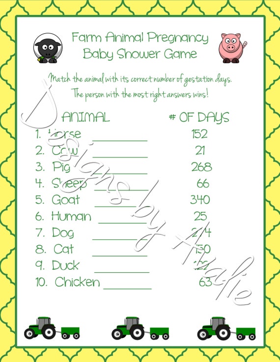 Farm Animal Pregnancy Baby Shower Game by DesignsbyAvalie