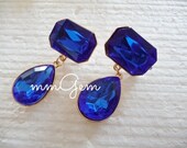 Earrings, post, stud, dangle earrings, cobalt blue, sapphire blue, London blue, royal blue, gold tone, resin, big, statement, resin jewelry,