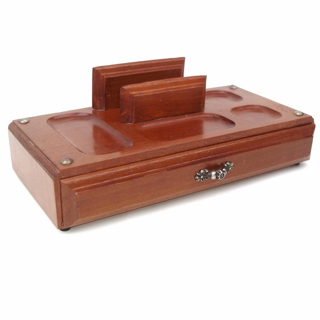 Vintage Mens Valet Wooden Dresser Tray Wood Box with Drawer Valet
