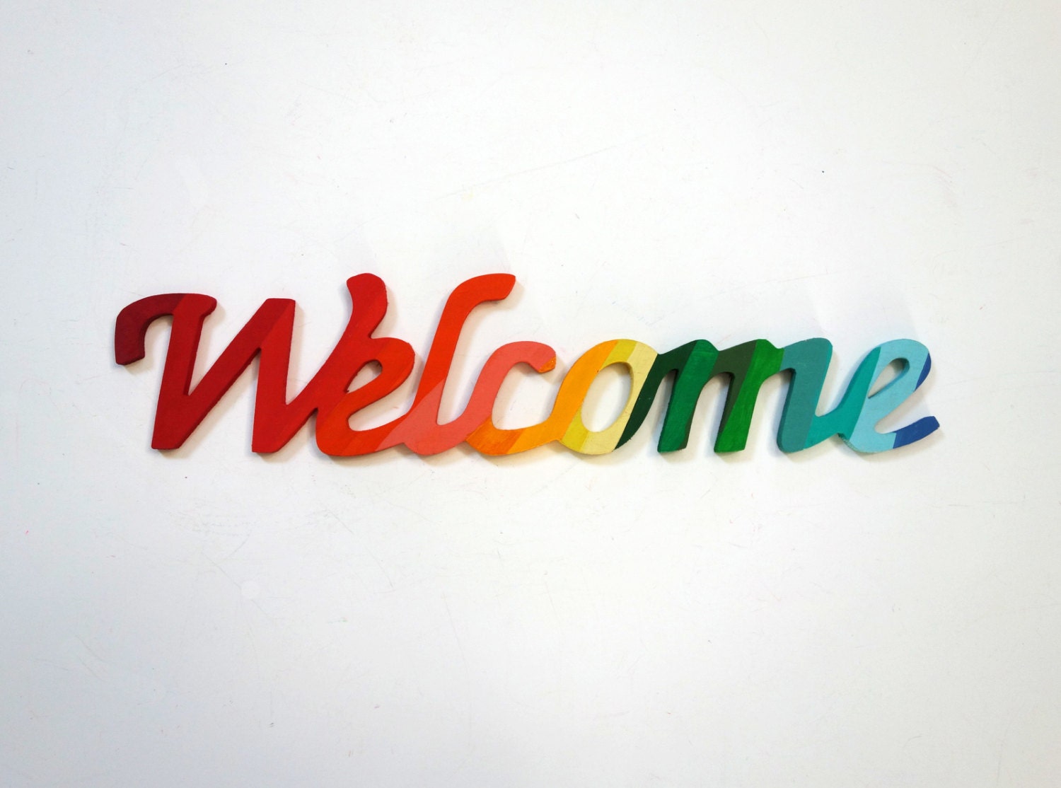 Welcome Handpainted Wood Sign Rainbow Ombre By Preciousbeast