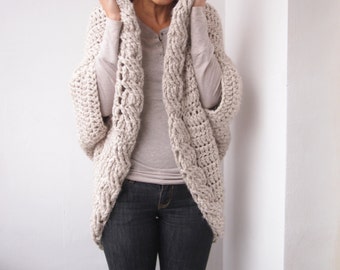 Crochet Pattern cable women shrug bulky coat cardigan, plus size cardigan braided sweater, DIY tutorial, Instant download