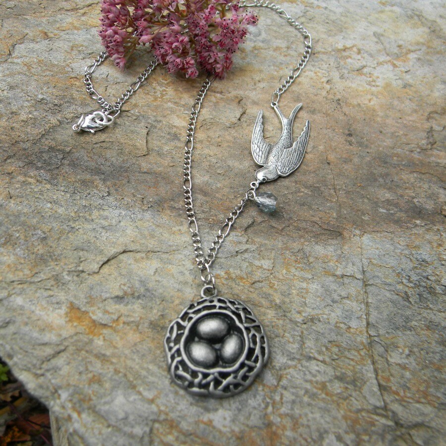 Bird necklace birds nest jewelry flying by SongbirdCabinDesigns