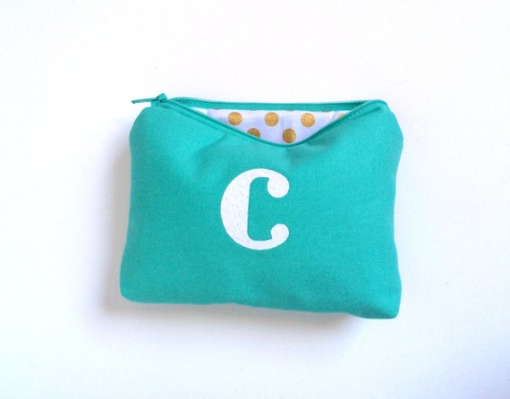 Monogram Makeup Bag  Aqua  White Glitter