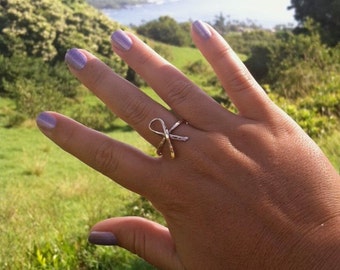 Gold Ribbon Ring, Breast Cancer Awareness, Hammered, Handmade Maui, Simple Band, Gift Idea For Her, Survivor, Rings