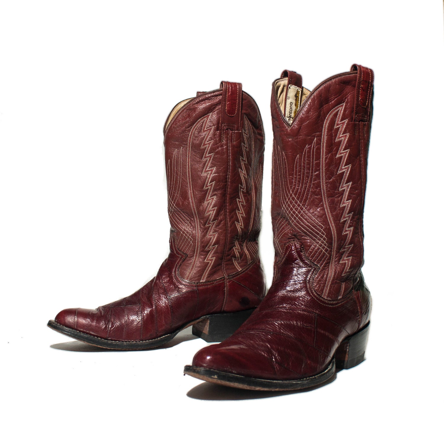 11 D Men's Vintage Cowboy Boots Ruby Red Exotic EEL by ShopNDG