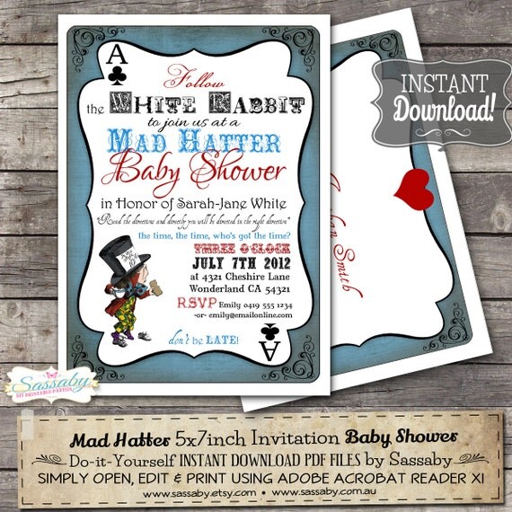 Mad Hatter Baby Shower Invitation - INSTANT DOWNLOAD - Editable & Printable file by Sassaby Il_570xn