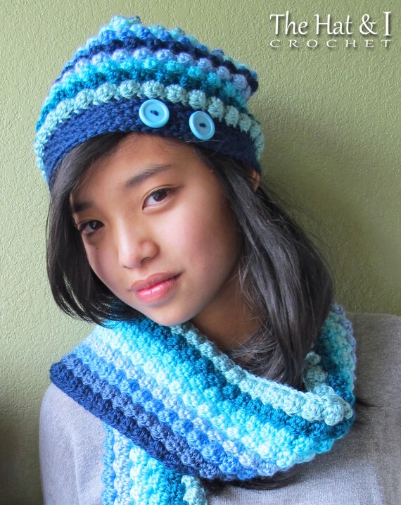 Download CROCHET PATTERN Bobblicious Scarf & Hat slouchy hat