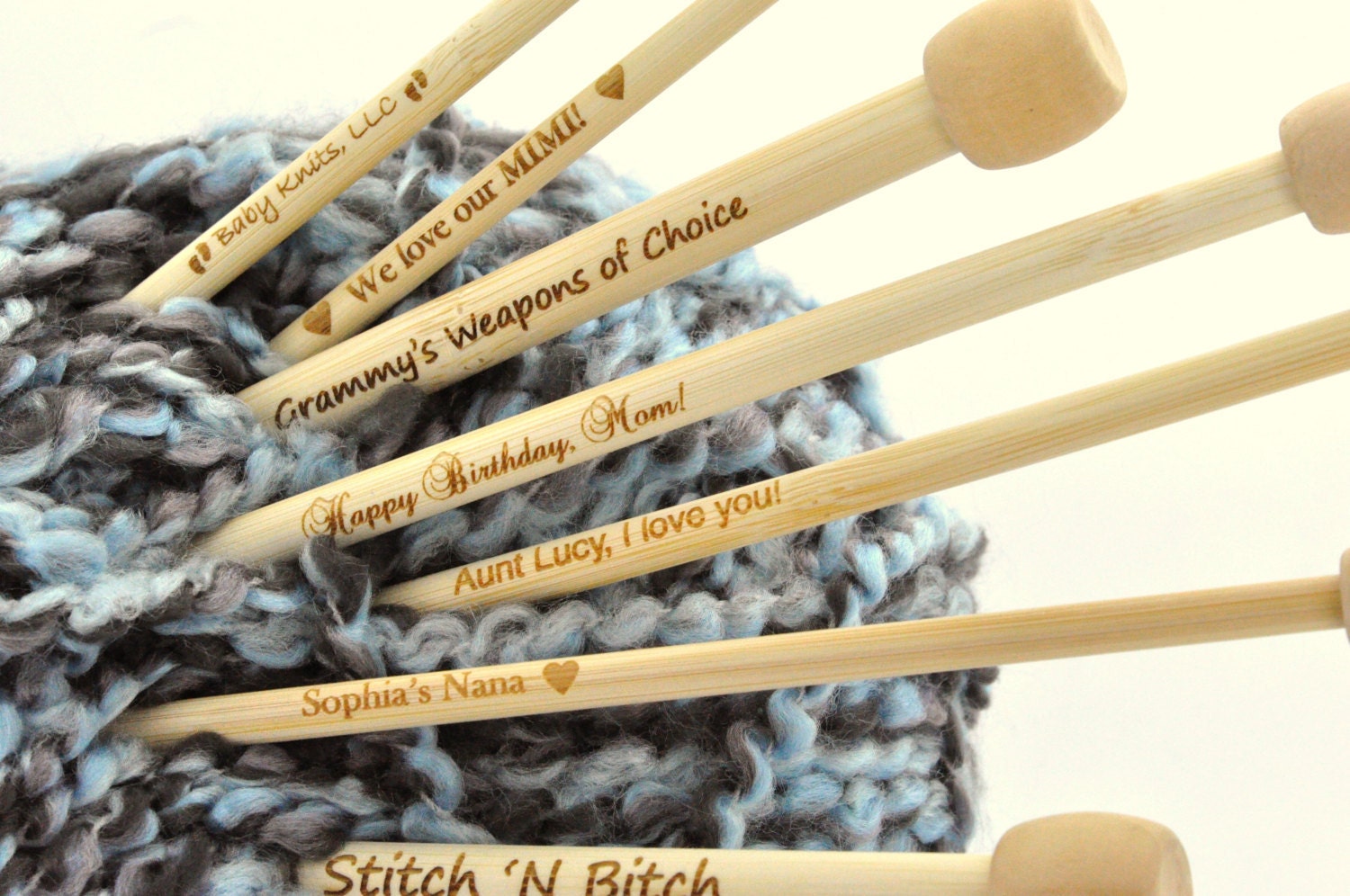 Personalized Engraved Bamboo Knitting Needles you choose