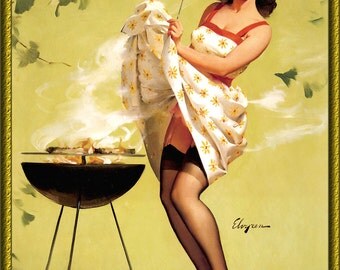 Vintage Pin-Up Girl Grilling Out by Gil Elvgren 1950s ~ NEW 8x10 Art Print Reproduction