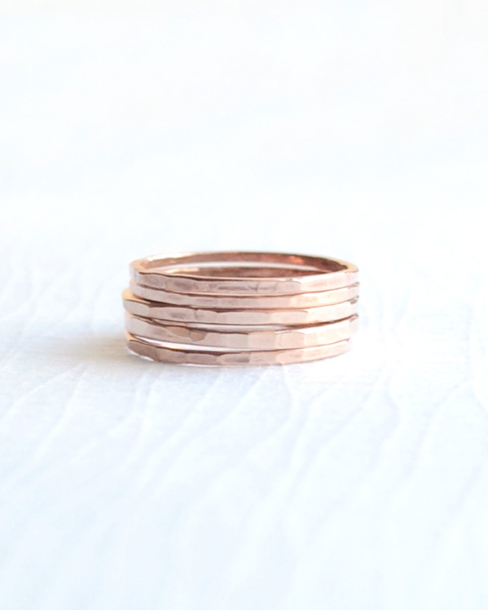 Rose Gold Stacked Rings Set Rose Gold Hammered Stacking