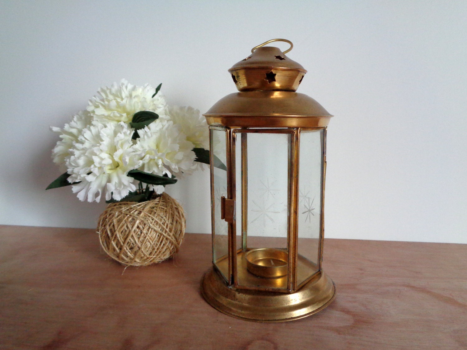 Vintage Brass Lantern Candle Holder with Etched by WhiteElephantCo