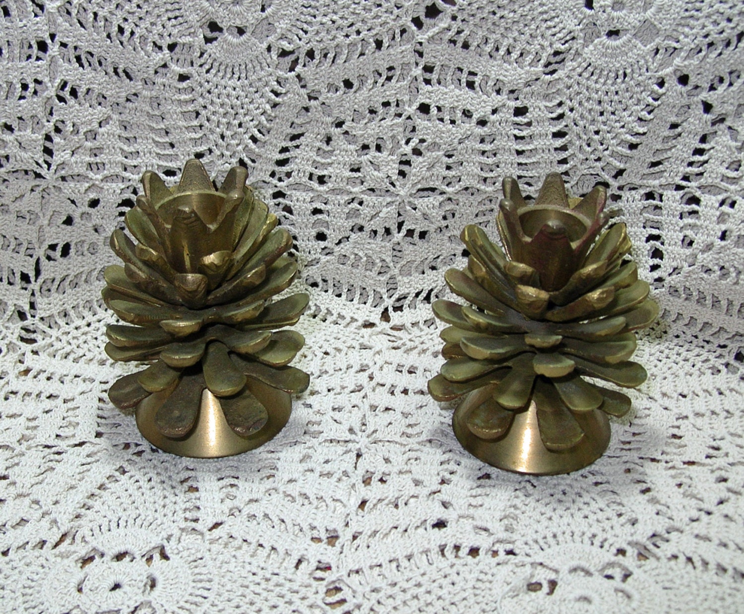 Vintage Brass Pine Cone Candle Holders Very Heavy Mint