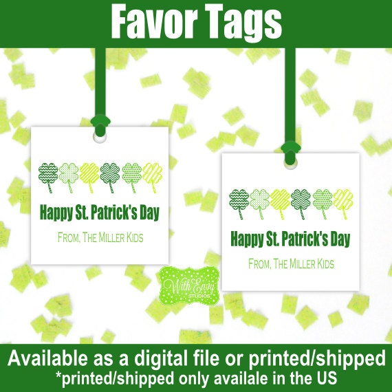 St. Patricks Day Favor Tags - Shamrock Favor Tag - Green Favor Tags - Favor Stickers - Digital and Printed Available Il_570xn