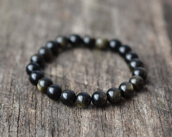 Golden Obsidian Bracelet • Gemstone Bracelet • Black Beaded Bracelet • Womens / Mens Bracelet • Semi Precious • Handmade • Gifts