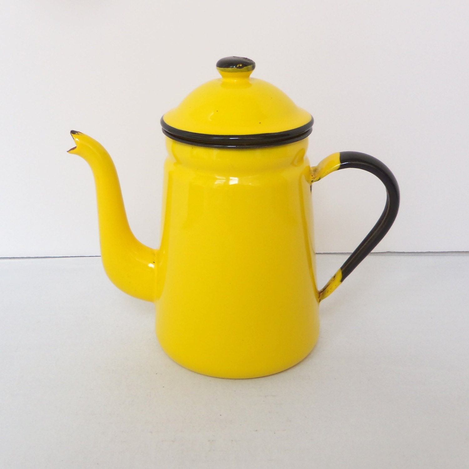 Yellow Enamel Ware Tea or Coffee Pot Vintage Japan by BeeHavenHome