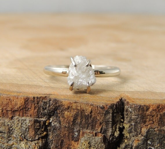 Uncut Diamond 14k White Gold Engagement Ring by PointNoPointStudio