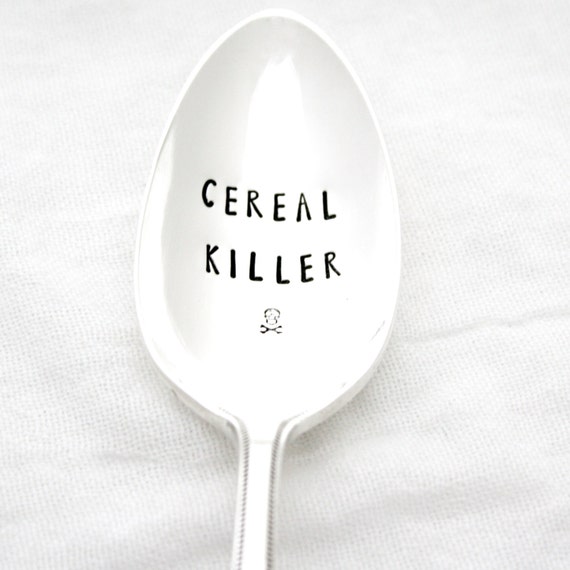 Cereal Killer spoon. Hand stamped spoon for halloween decor. Choose Your Size with this listing.
