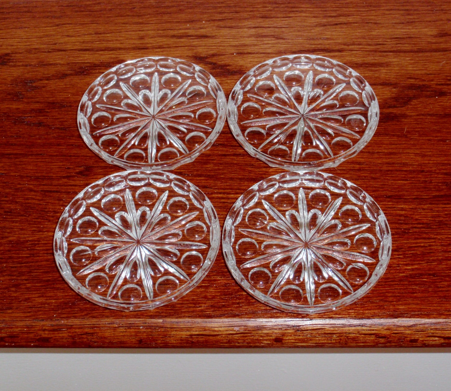 4 COASTERS Depression Glass Crystal Round 4 Clear Set