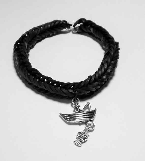 Fishing Man Loom Bracelet Black Rubber Band Bracelet Loomed