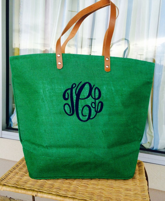 MONOGRAMMED Irish Green Colored Jute Bag Font Shown: Master