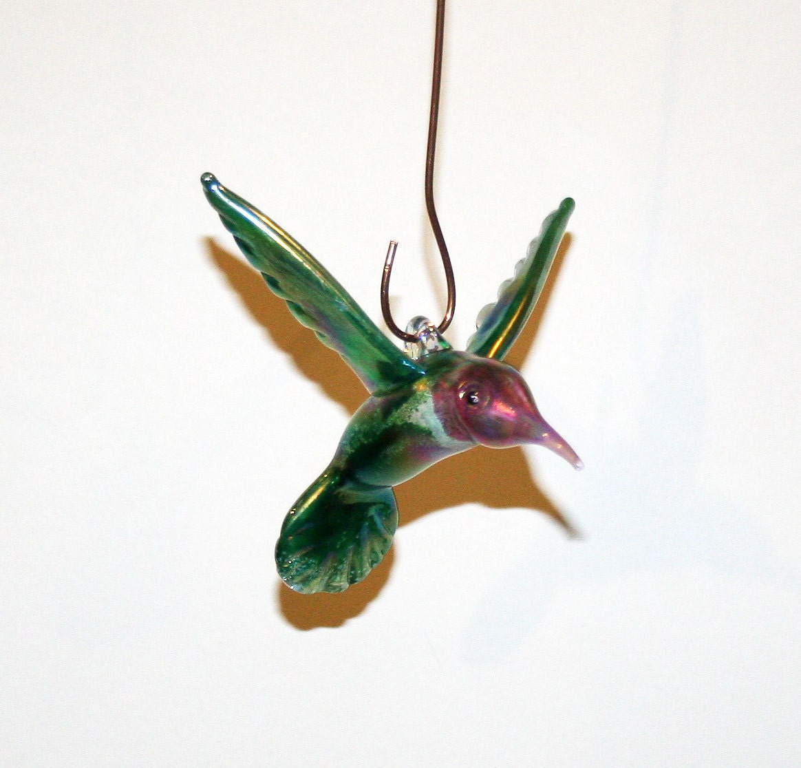 Hand Blown Glass Hummingbird Ornament/Suncatcher Green with