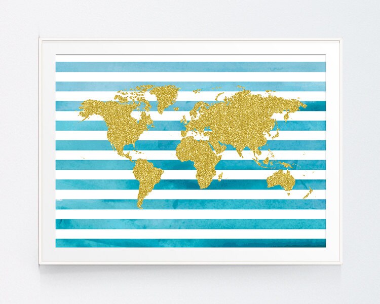 Blue Gold World Map Gold World Map Gold Map by SutilDesigns