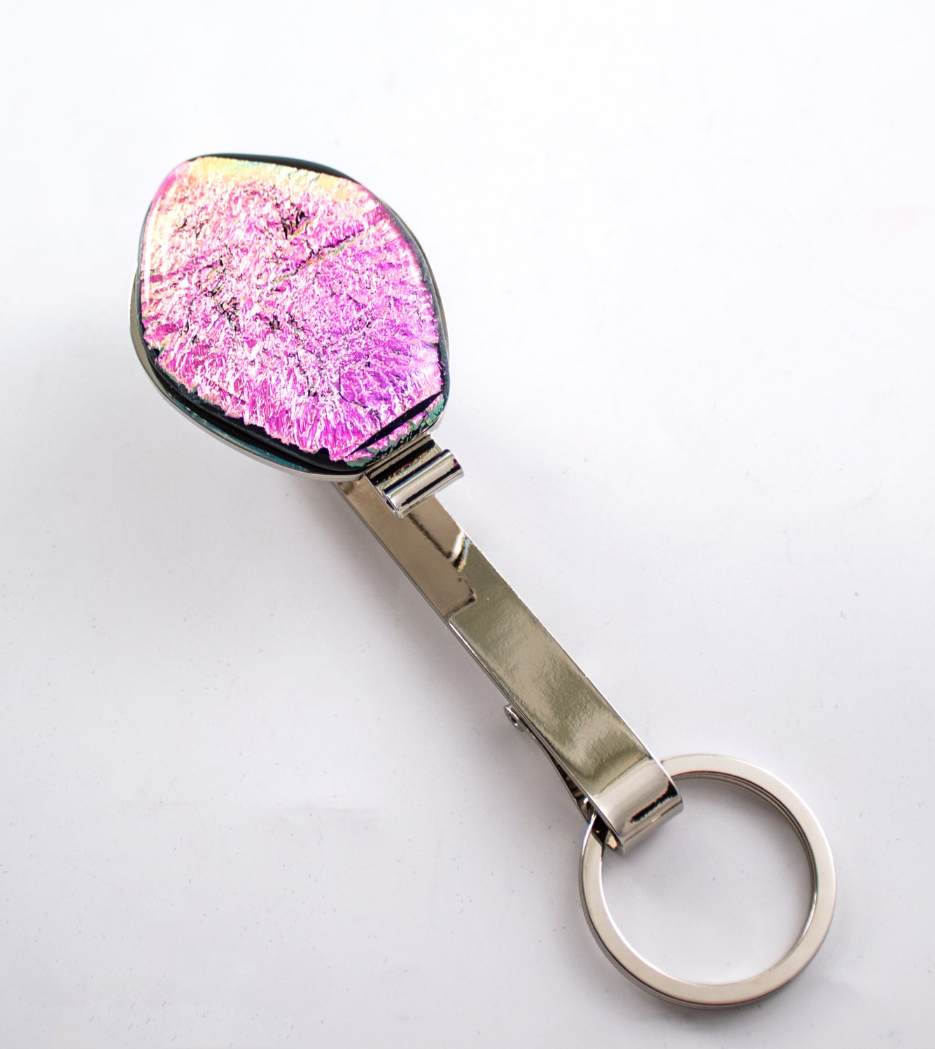Pink Keychain Purse Key Hook Dichroic Cabochon Handbag