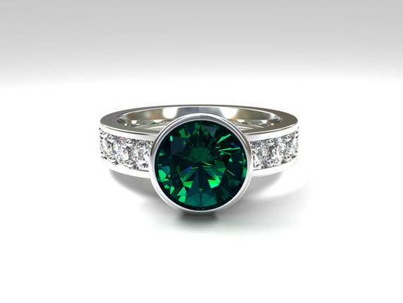 Teal tourmaline engagement ring white Sapphire Engagement