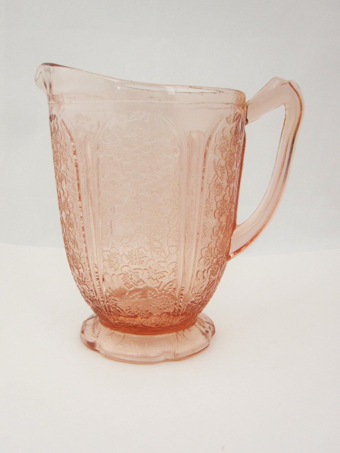 A Great Pink Depression Glass Pitcher in Cherry Blossom With