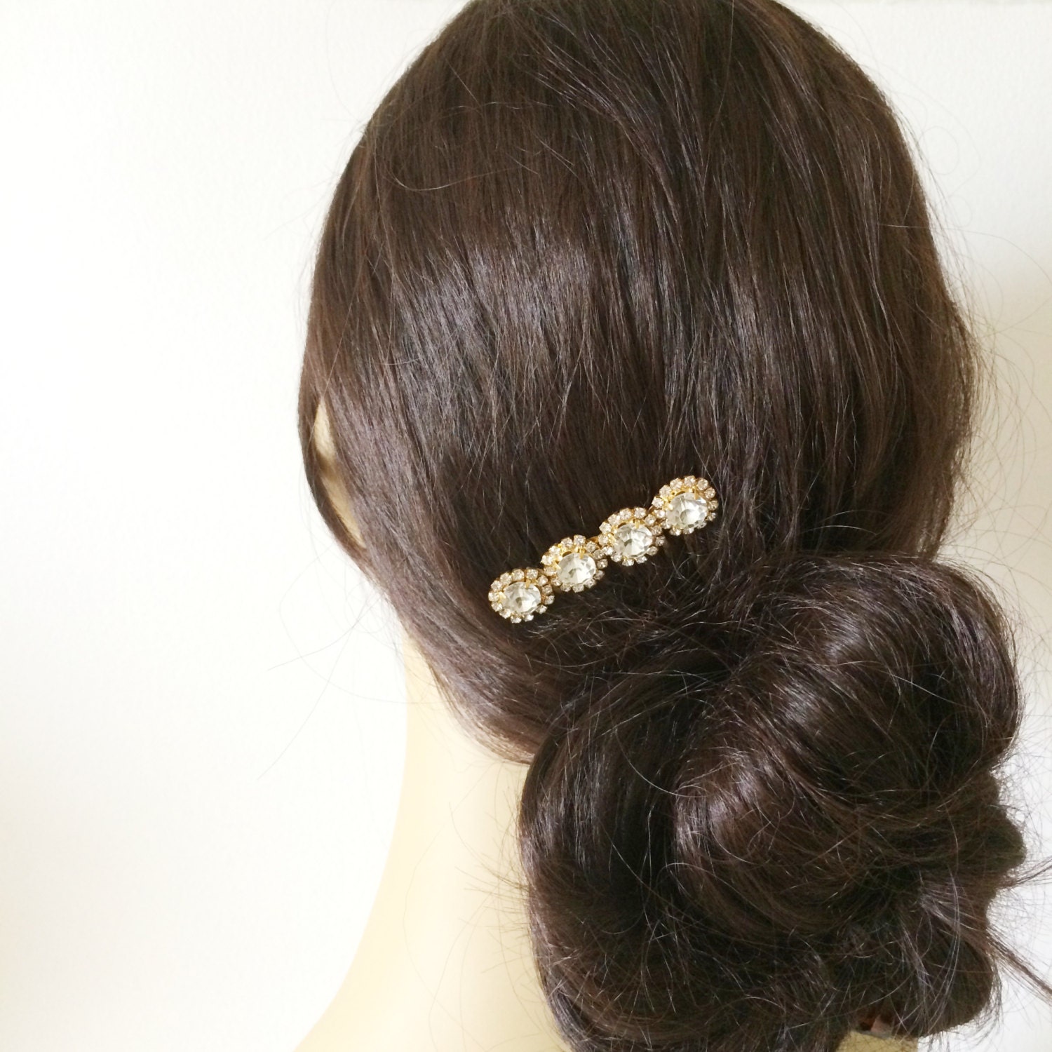 rhinestone barrette gold bridal barrette by PrettyBabyBridal