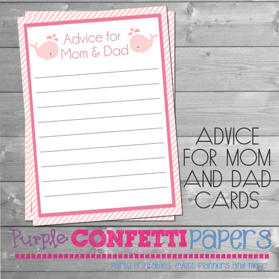 Advice for Mom & Dad Card Whale Pink Whale Pink and White Baby Shower Printable Party Games Baby Girl INSTANT DOWNLOAD DIY Il_570xn
